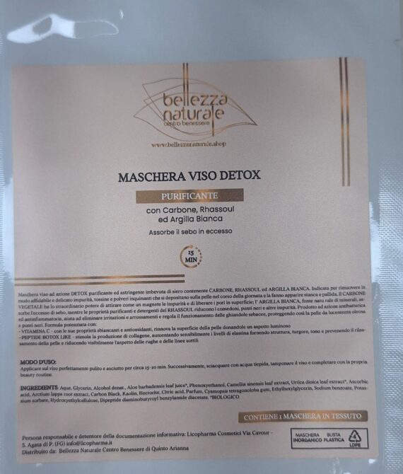 Maschera Viso Monouso Detox Purificante con Carbone, Rhassoul e Argilla Bianca